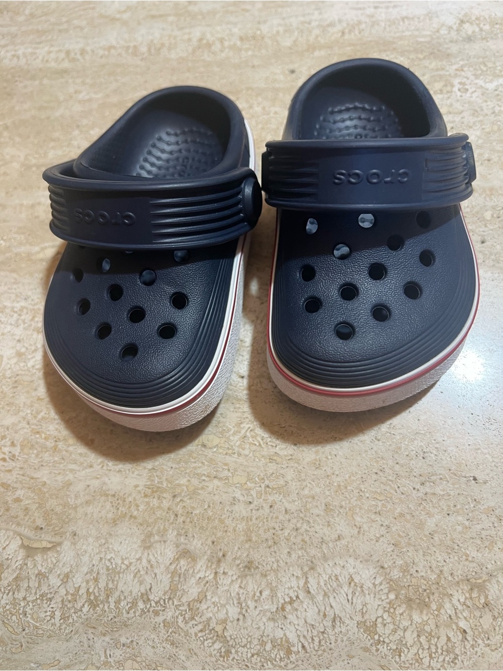 CROCS Kids Navy Slip-On Clog Sandals with Red-Trim Sole